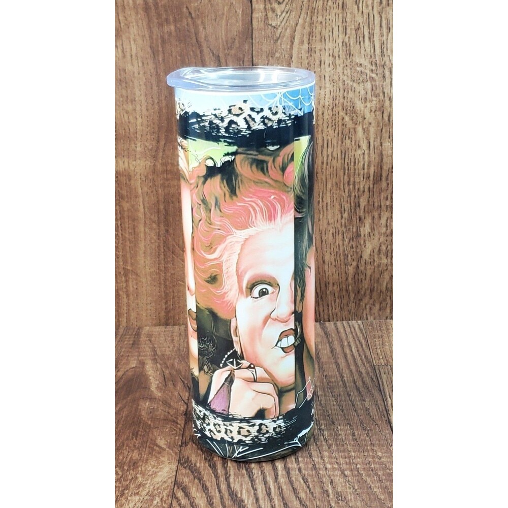 Handmade Tumbler Cup with Halloween Hocus Pocus Sanderson Sisters Faces